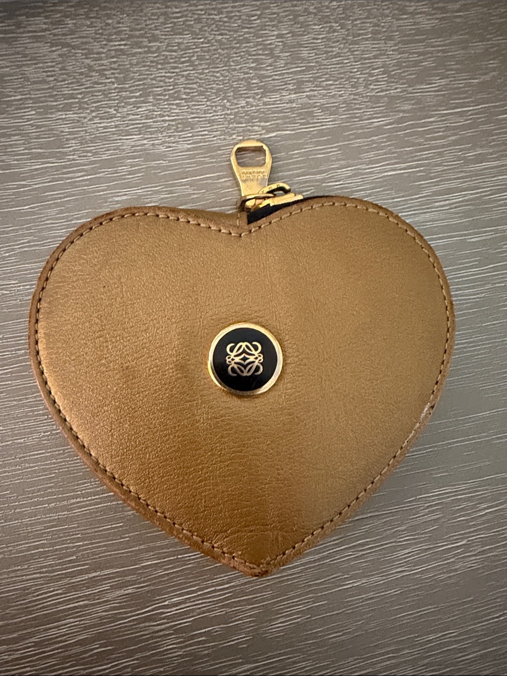 Loewe Brown Heart-Shaped Leather Key & Card Holder with Gold Emblem